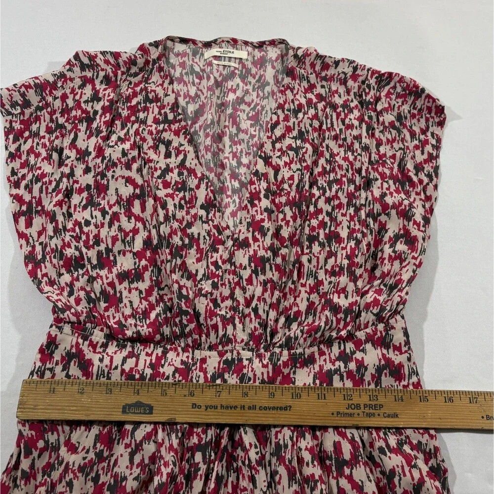 Etoile Isabel Marant Almeya Abstract Print Floral Pink Boho Midi Dress Sz 36 - Picture 7 of 12
